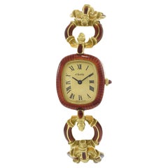 Vintage 1950s A. Barthelay 18K Yellow Gold & Red Enamel Watch