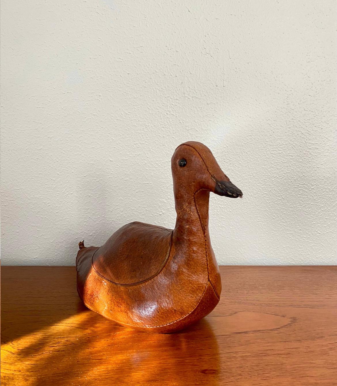 Mid-Century Modern Vintage 1950s Abercrombie and fitch leather duck decor or door stopper 