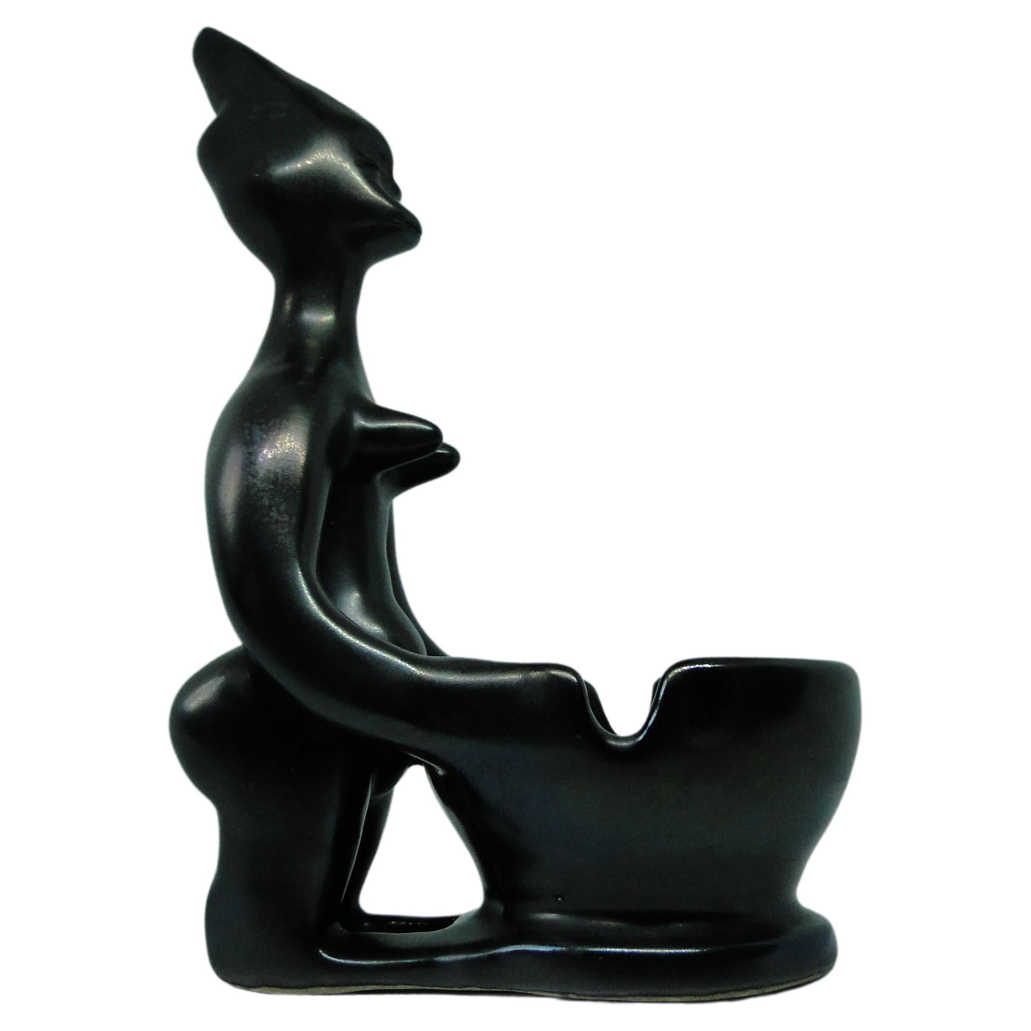 Roger Capron Cenicero de cerámica vintage Mujer africana Firmado en venta