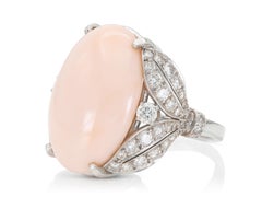 Vintage 1950s Angel Skin Coral Ring with Diamonds