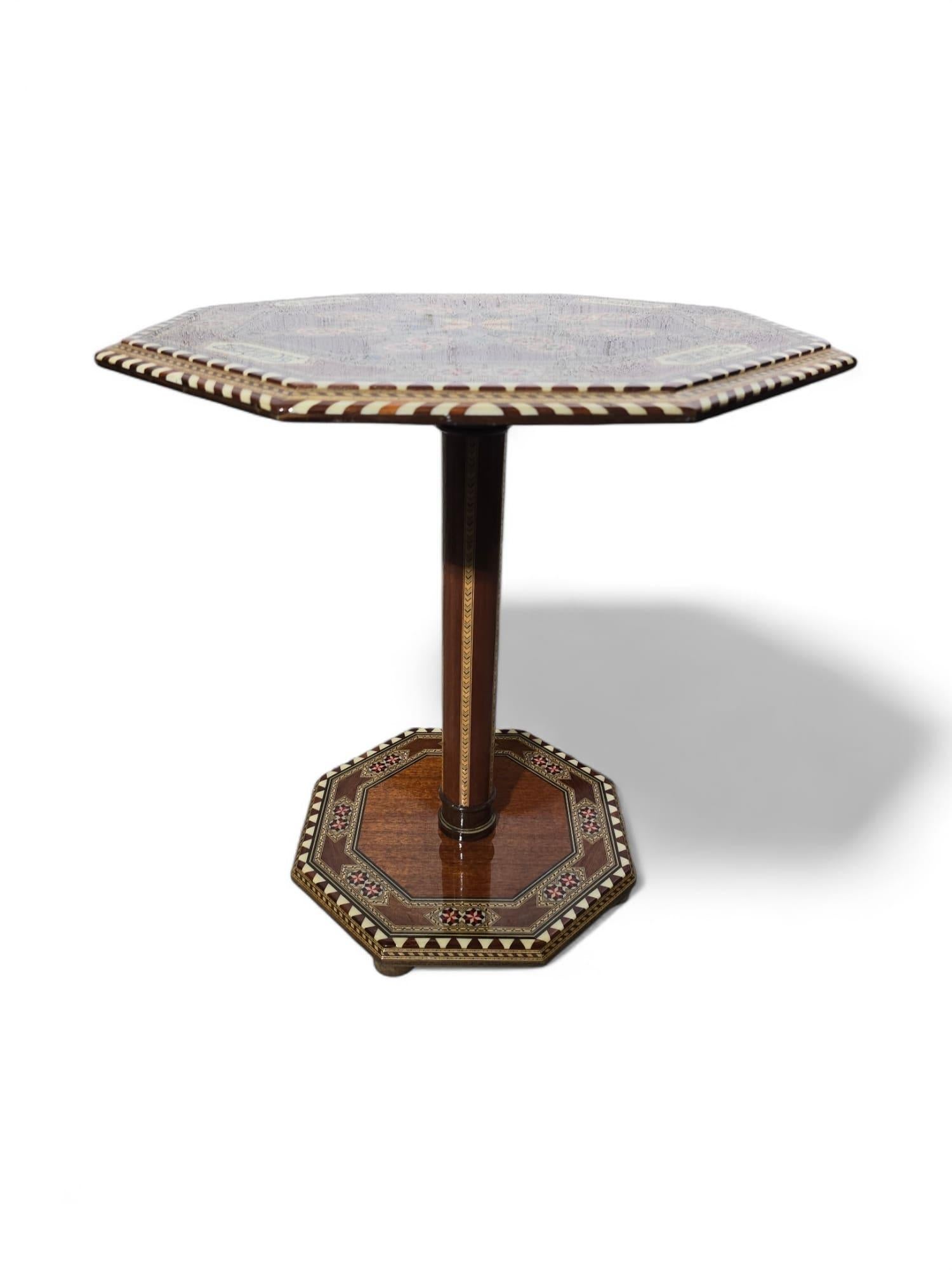 Vintage 1950s Arabesque Inlaid Table – Made in Granada, Spain For Sale 4