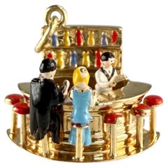 Vintage 1950's Articulated Bartender at Bar Charm 14k Yellow Gold