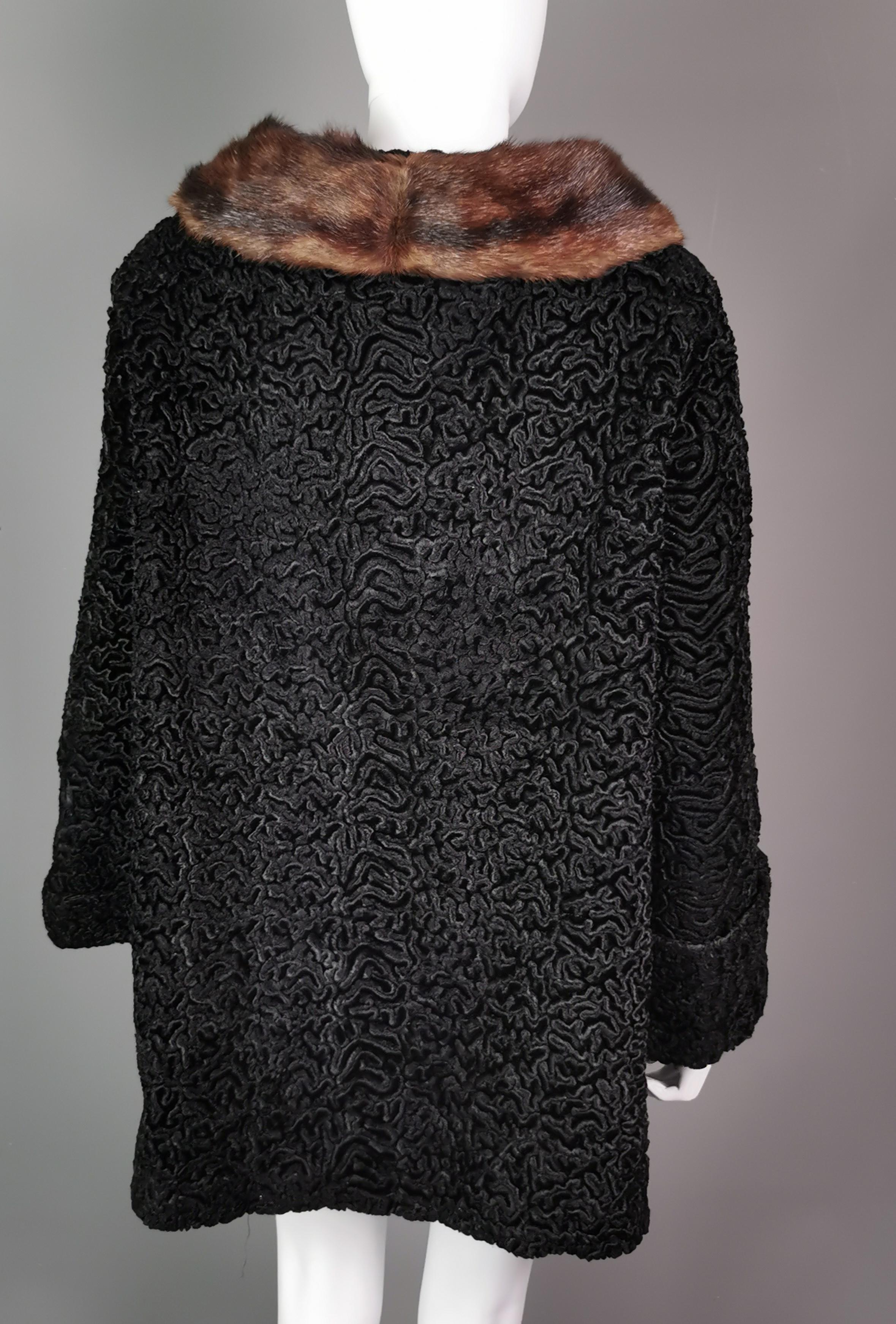 Vintage 1950s Astrakhan coat, mink fur collar  For Sale 6