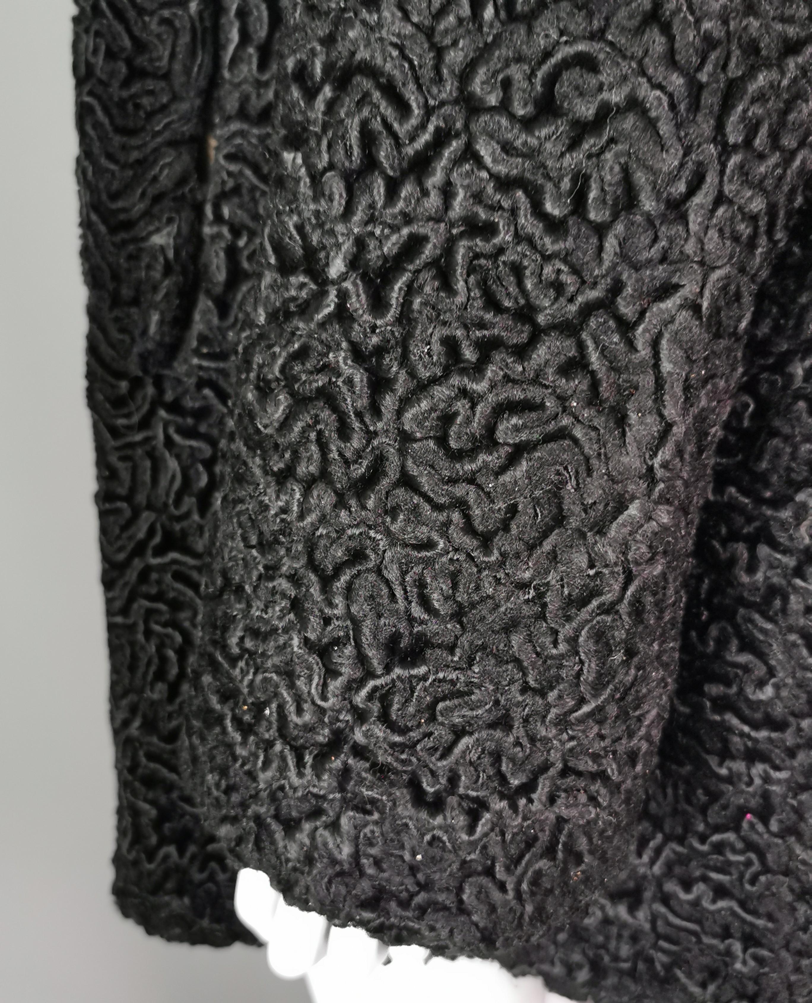 Vintage 1950s Astrakhan coat, mink fur collar 8