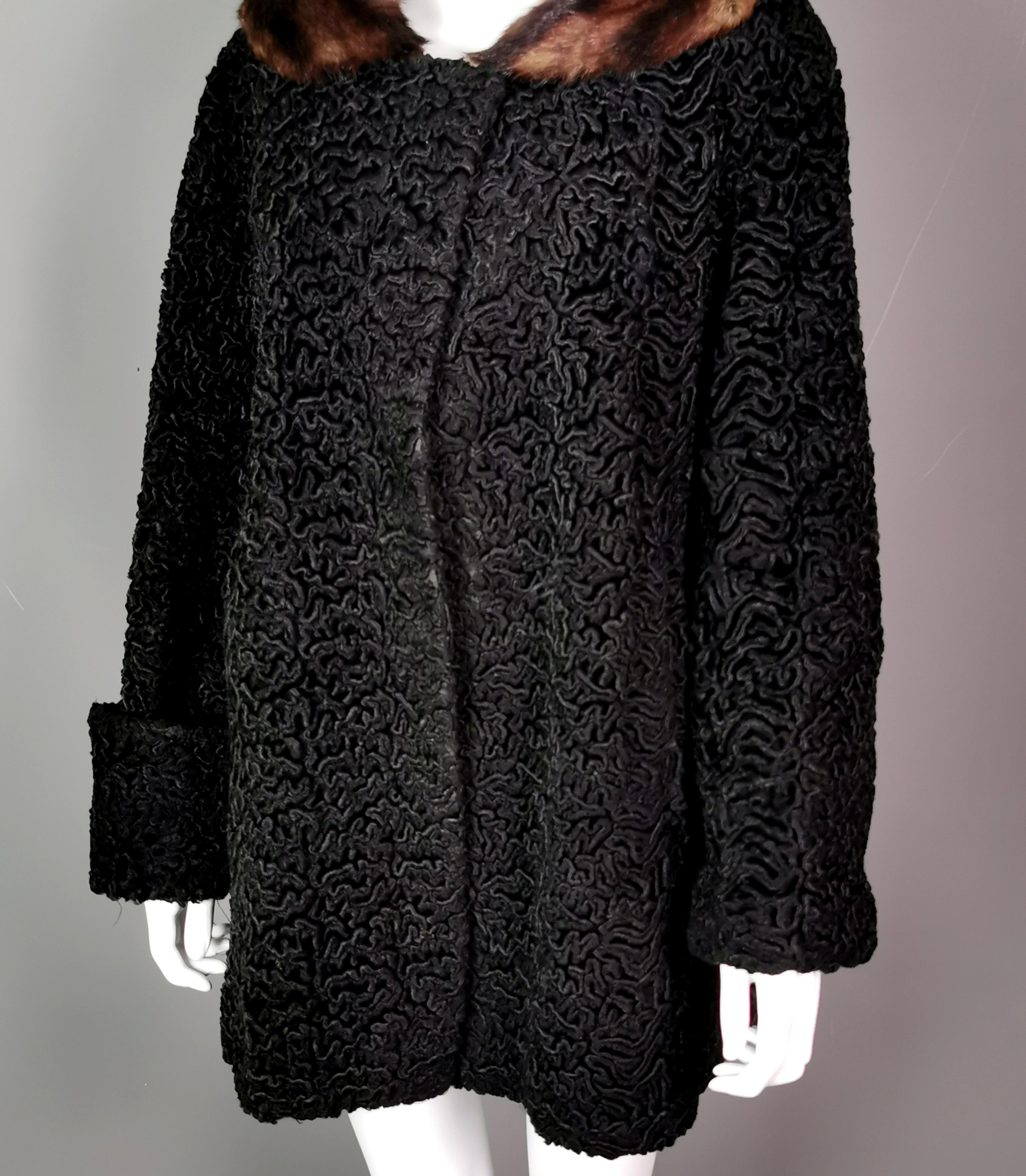 Vintage 1950s Astrakhan coat, mink fur collar  For Sale 11