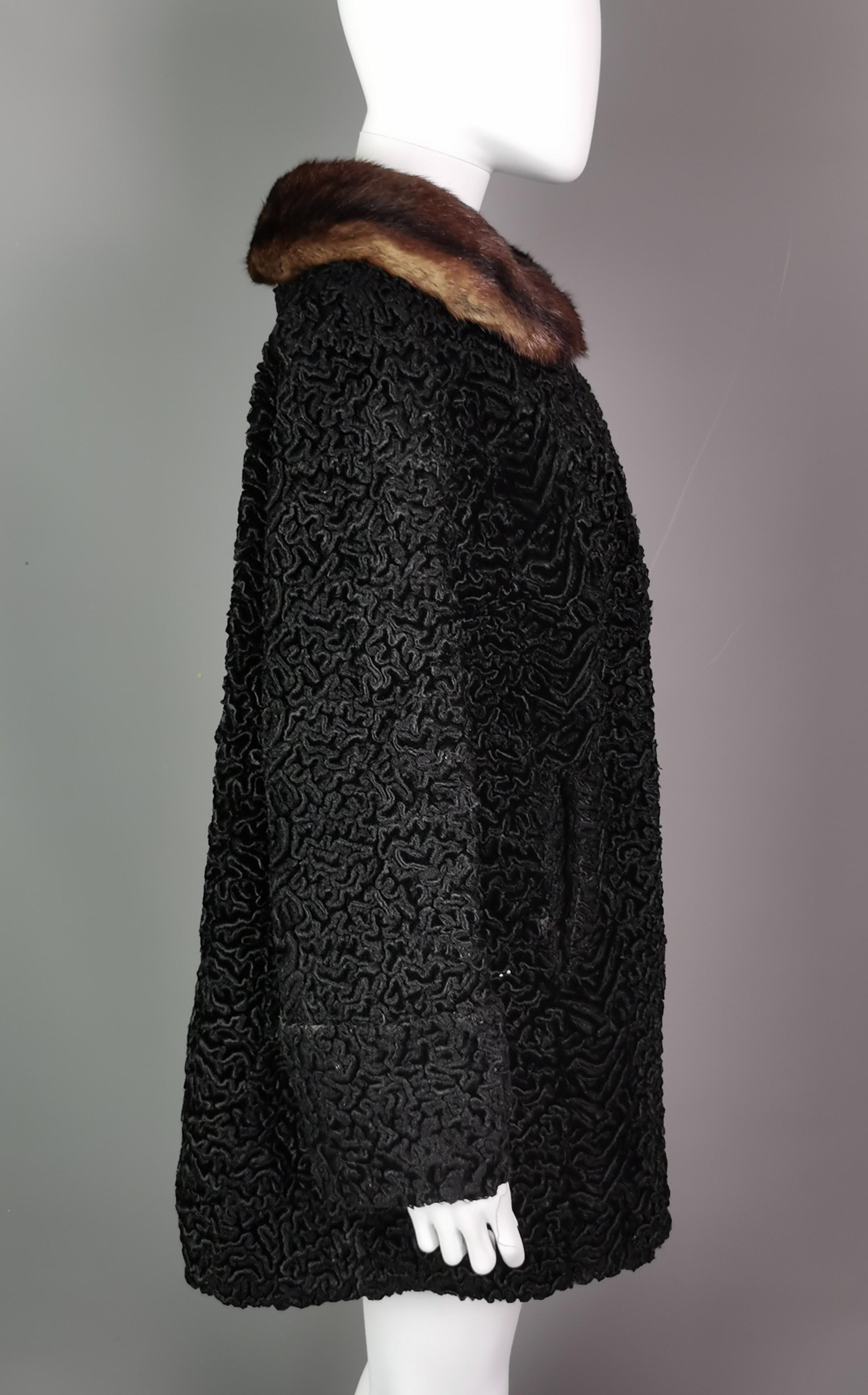 Women's or Men's Vintage 1950s Astrakhan coat, mink fur collar