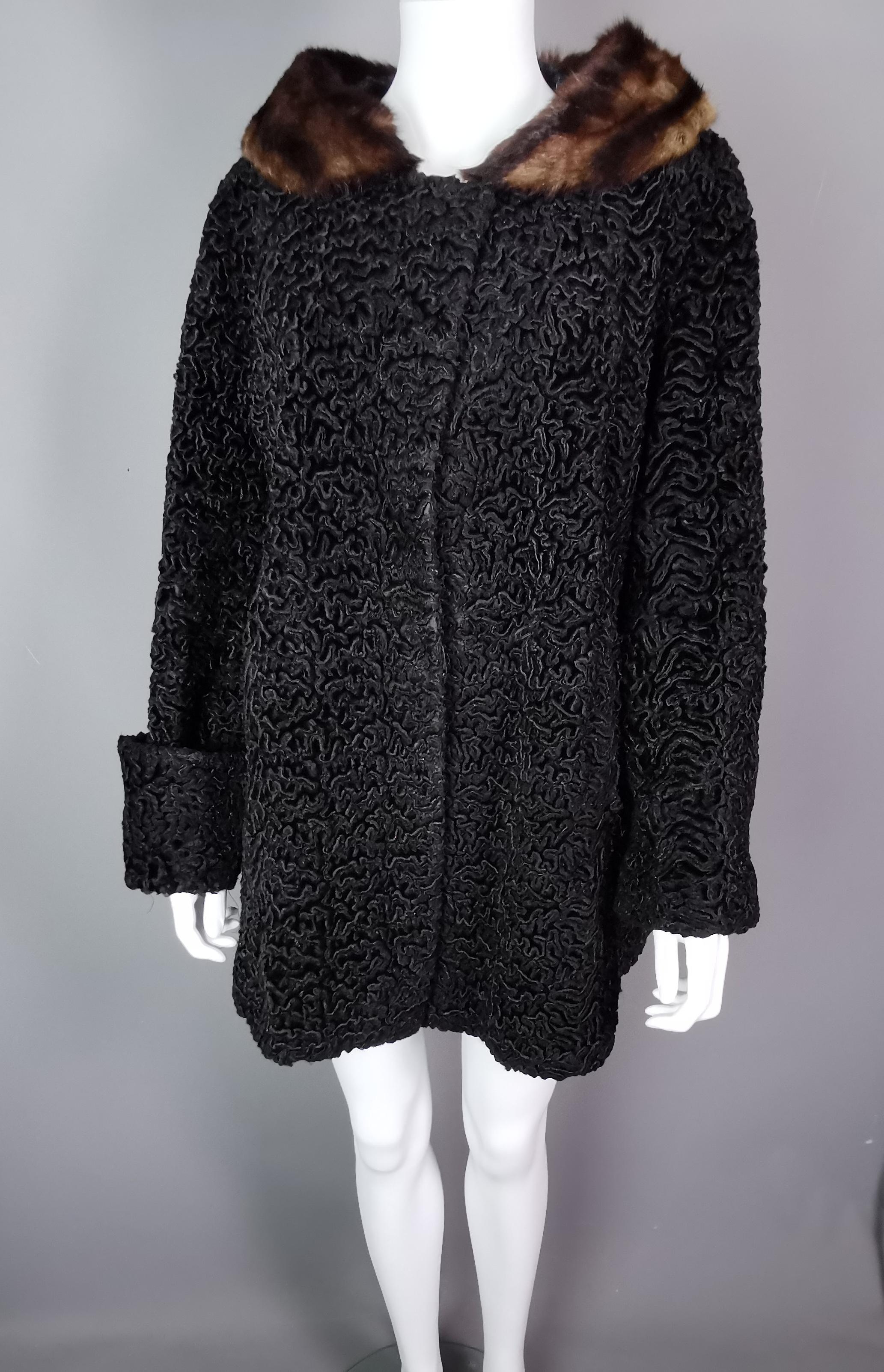 Vintage 1950s Astrakhan coat, mink fur collar  For Sale 1
