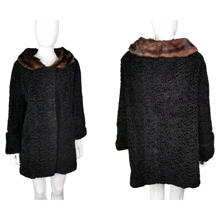 Vintage 1950s Astrakhan coat, mink fur collar at 1stDibs 