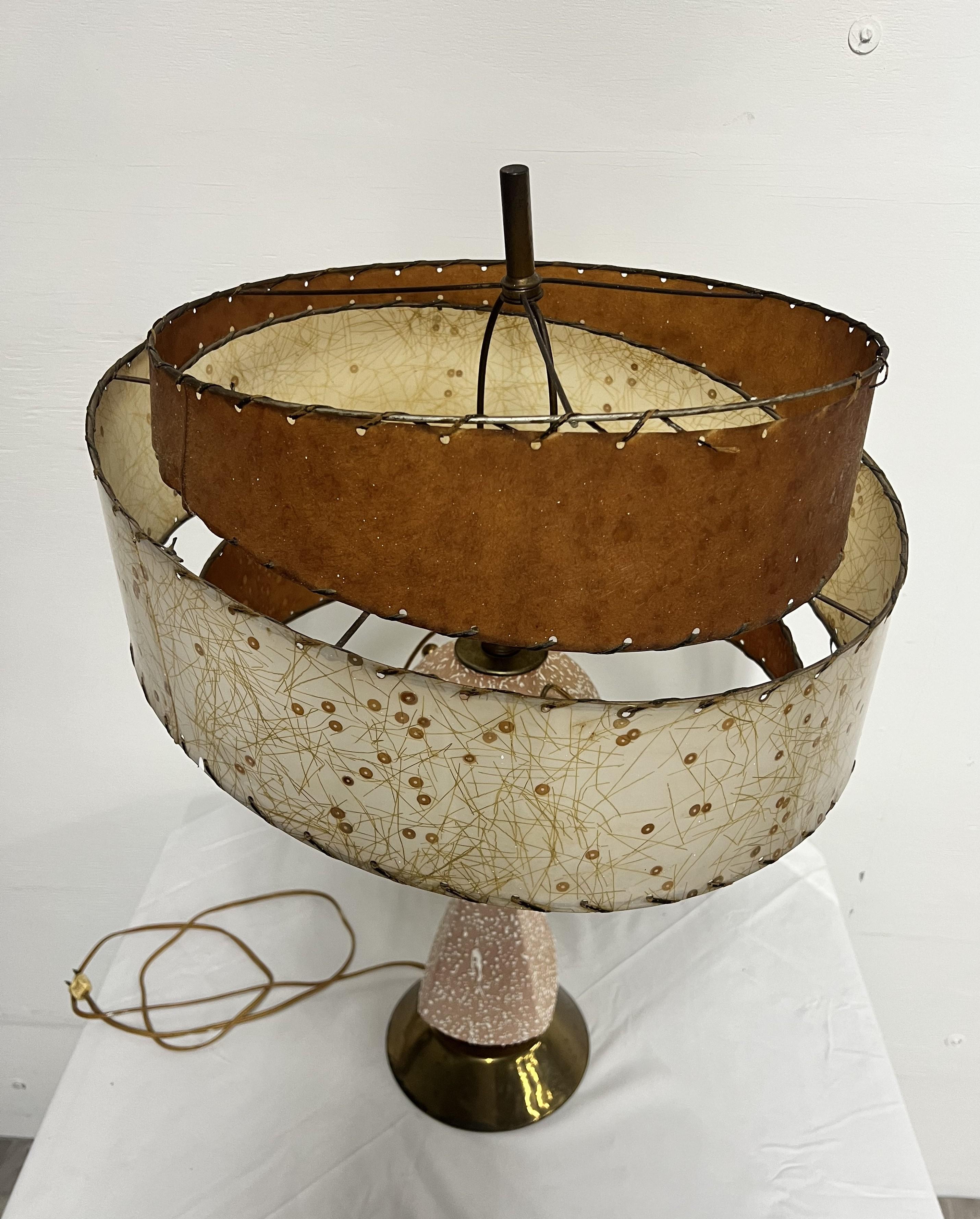 Mid-20th Century Vintage 1950s Atomic Ceramic Lamp with Fiberglass Shade