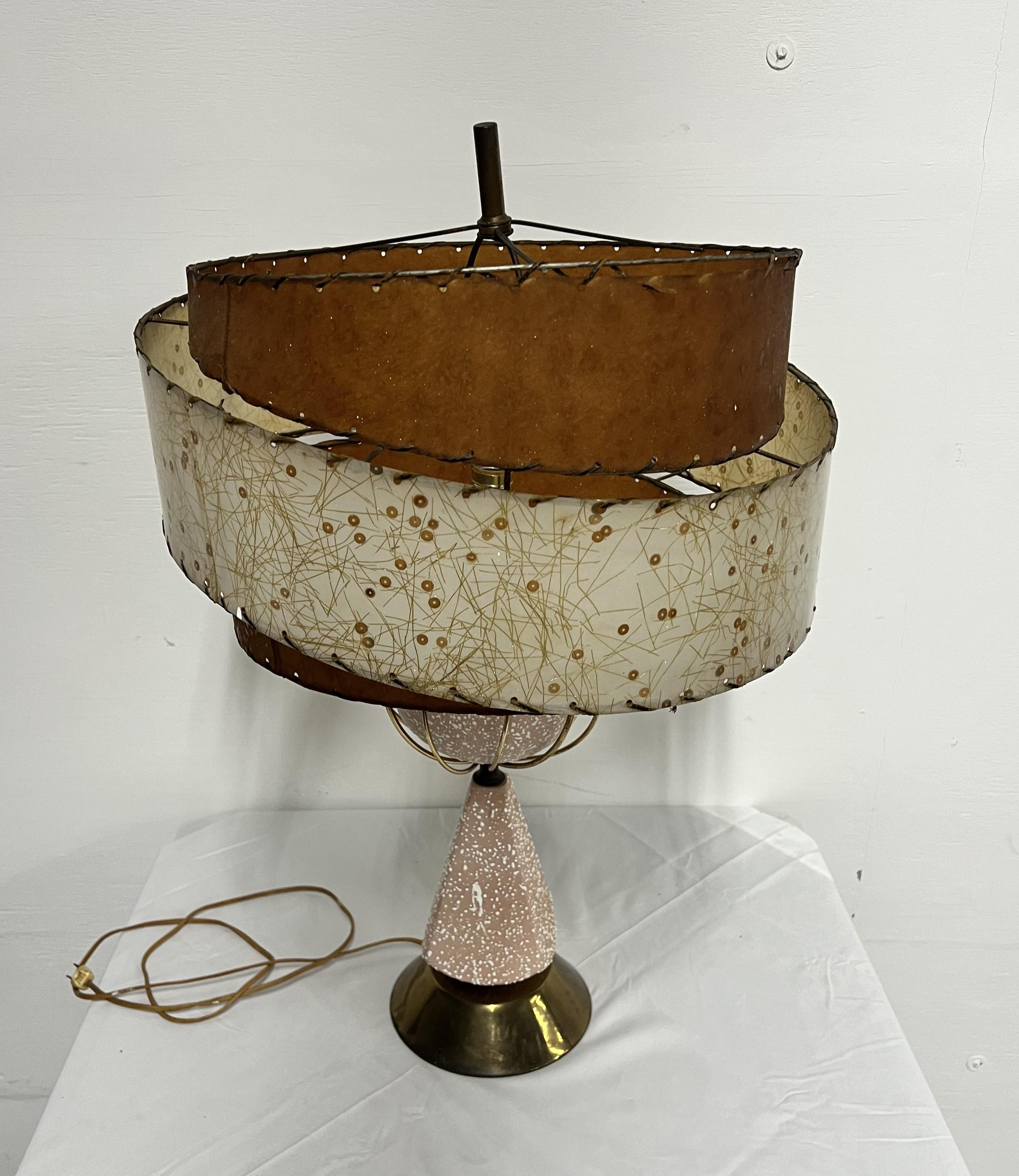 Vintage 1950s Atomic Ceramic Lamp with Fiberglass Shade 1