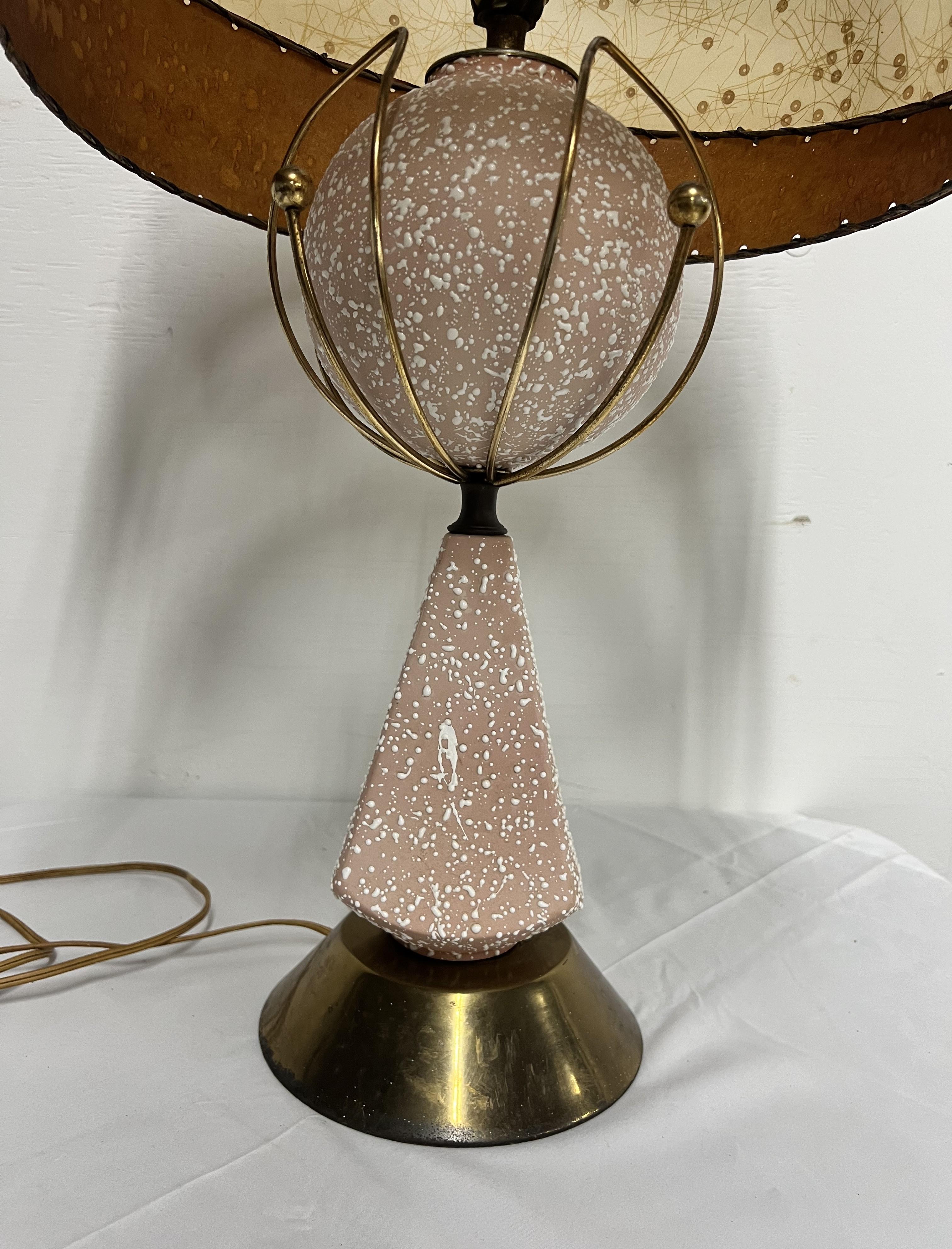 Vintage 1950s Atomic Ceramic Lamp with Fiberglass Shade 2