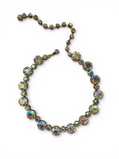 Vintage 1950s Aurora Borealis (AB) Rhinestone Choker Necklace, Mid-Century