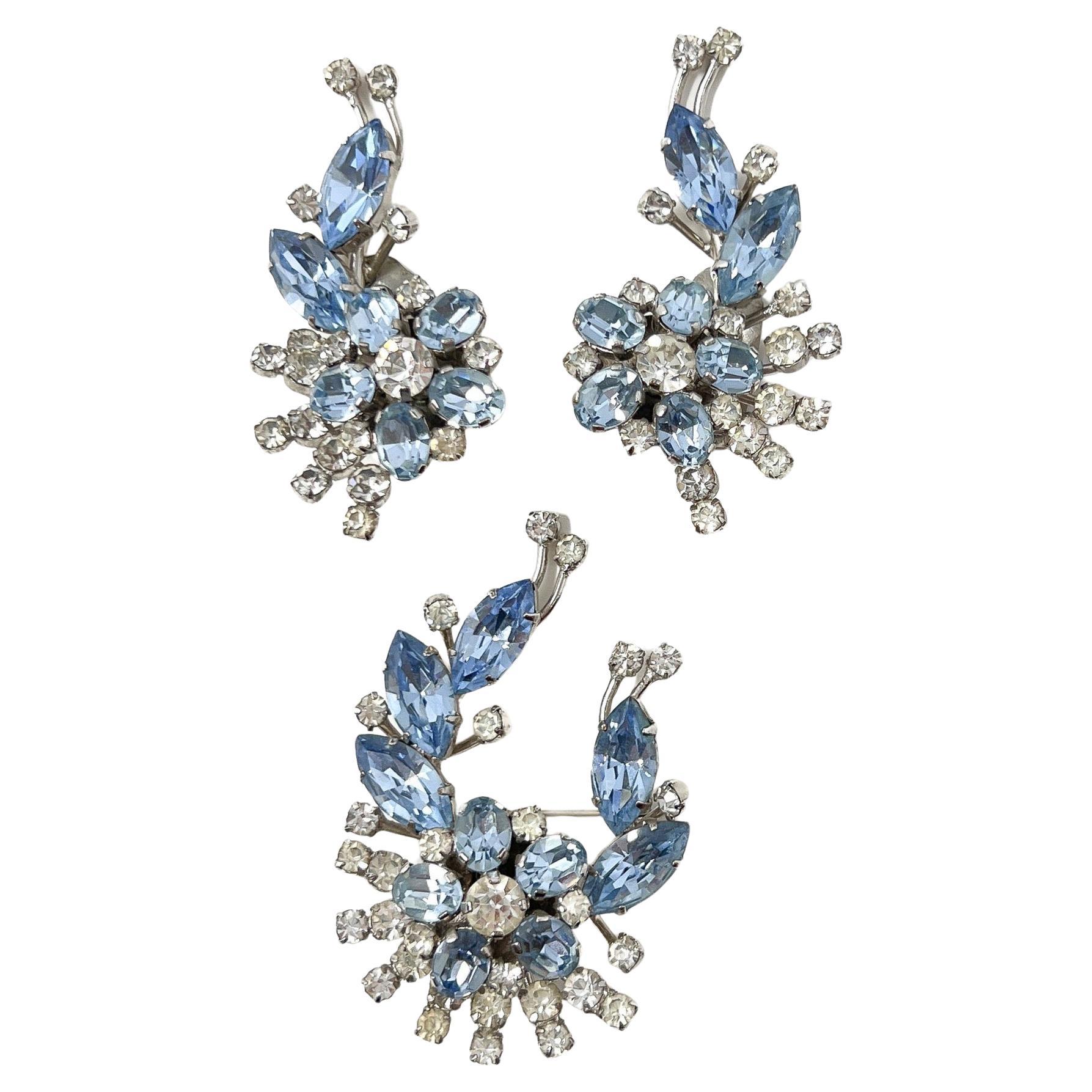 Vintage 1950s Austrian Floral Brooch and Earrings Set For Sale
