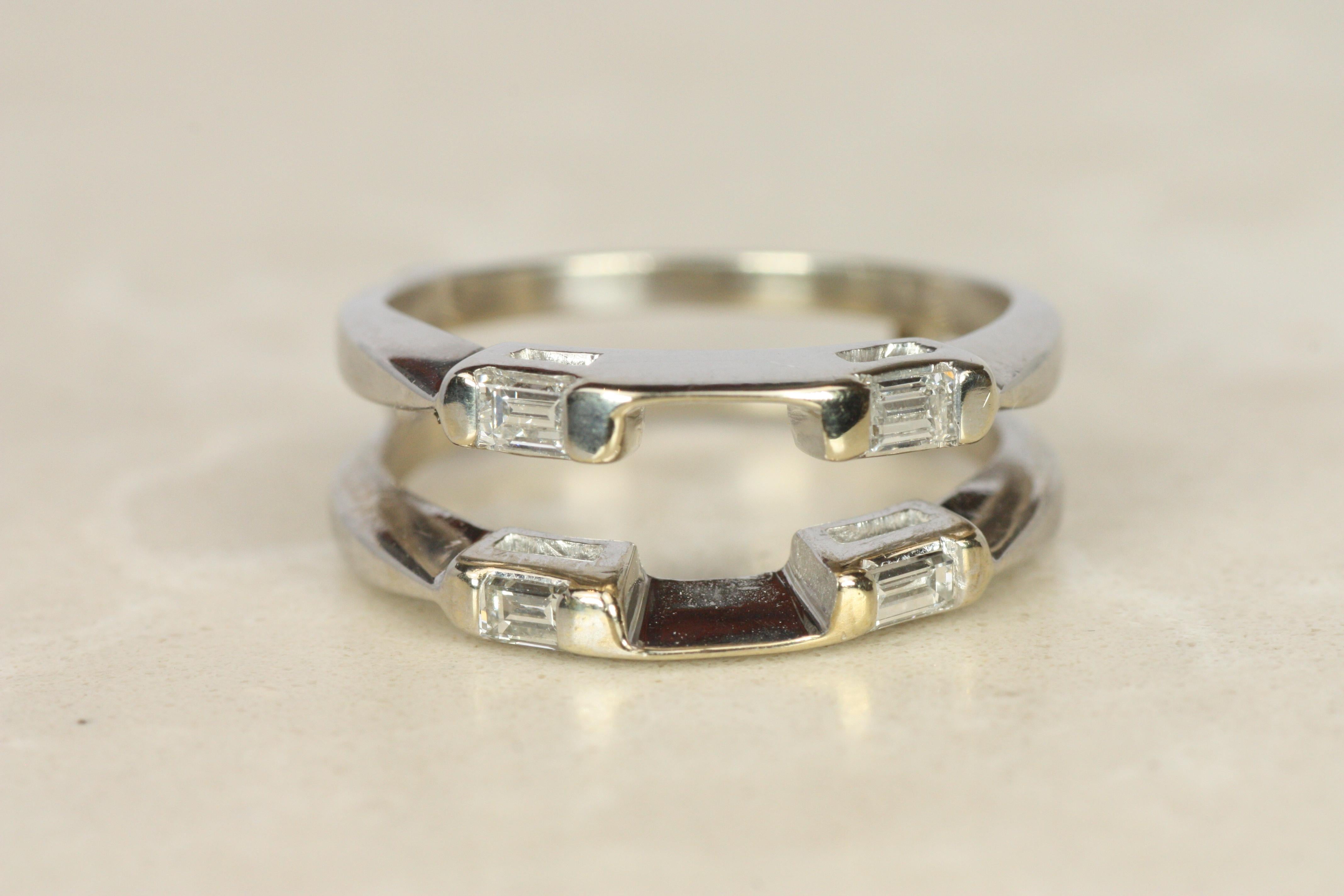 Vintage 1950s Baguette Diamond Jacket Ring in 14K White Gold Pour femmes en vente