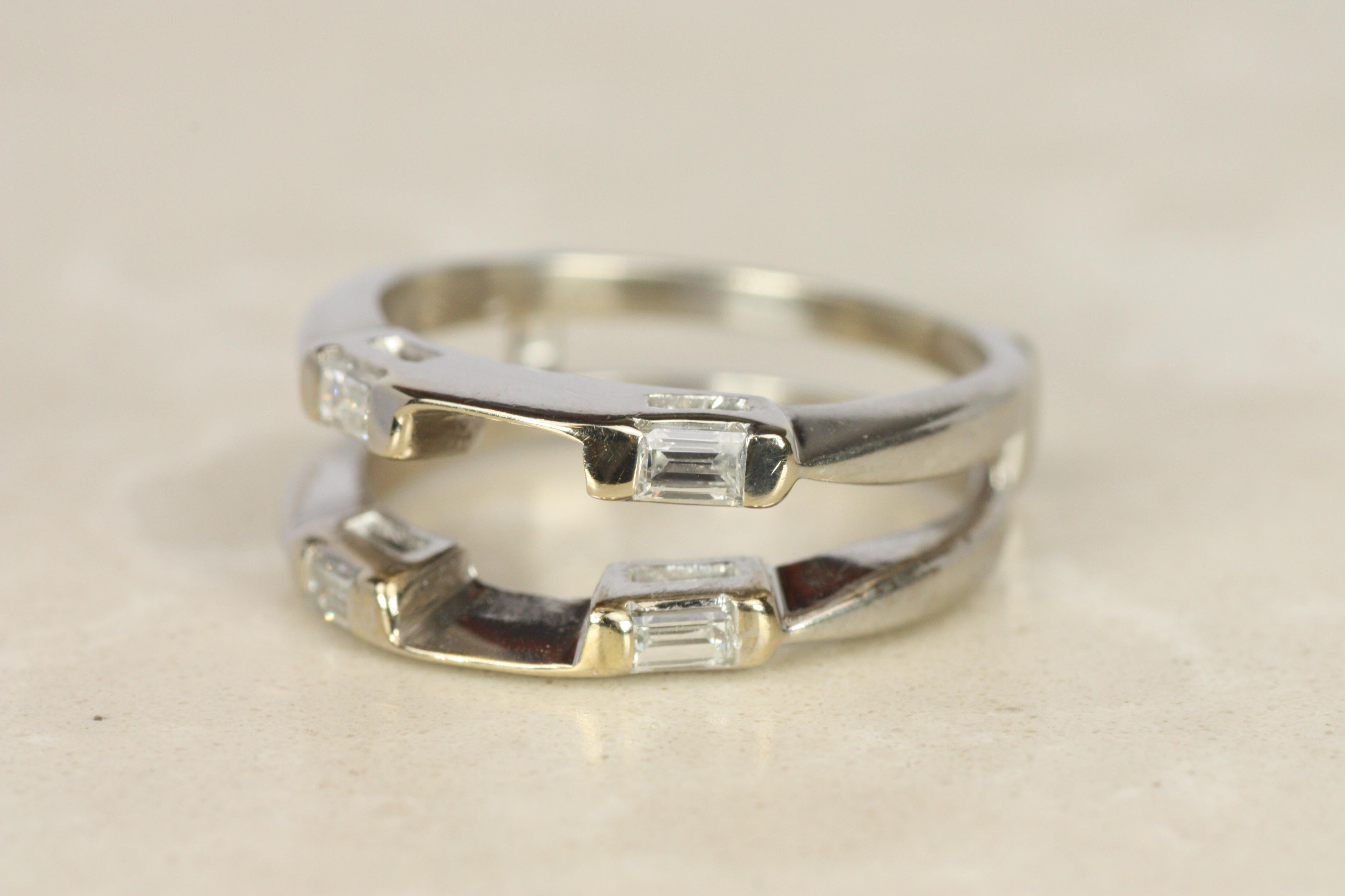 Vintage 1950s Baguette Diamond Jacket Ring in 14K White Gold en vente 1