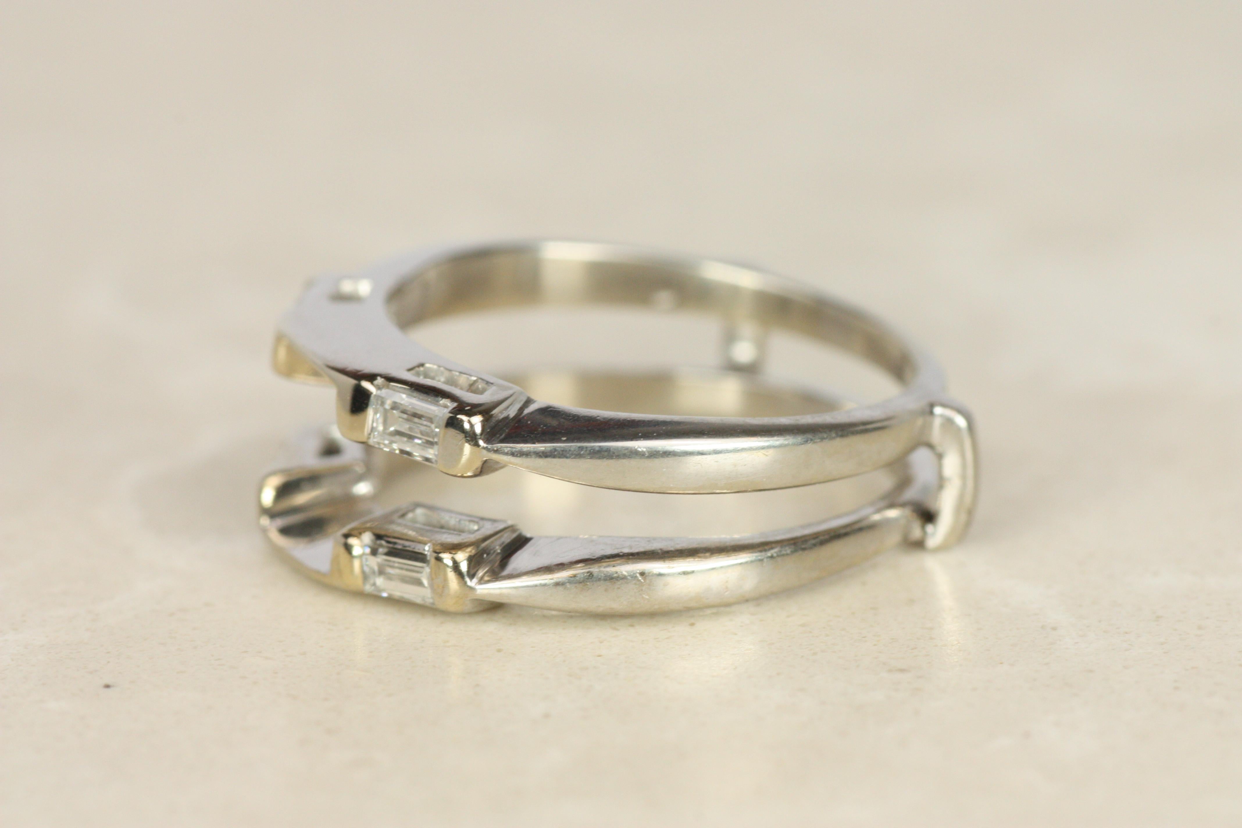 Vintage 1950s Baguette Diamond Jacket Ring in 14K White Gold en vente 2