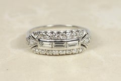 Vintage 1950s Baguette & Round Diamond Rectangular Platinum Wedding Ring