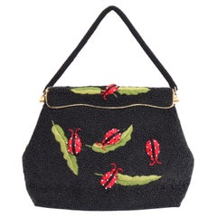 Vintage 1950's beaded purse ladybug embroidered beaded handbag insect embroidery
