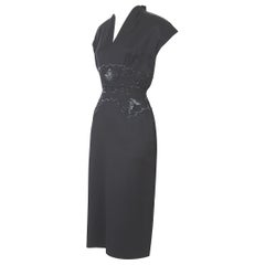 Vintage 1950er Jahre belgischen Lancel Haute Couture verschönert Taille schwarzer Wolle Kleid