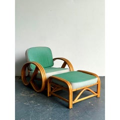 Vintage 1950s Beverly Hills Rattan Lounge Chairs and Ottoman