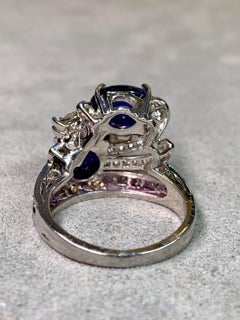 Vintage 1950’s Birks Platinum Cabochon Sapphire French Diamond Cocktail Ring