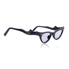 Vintage 1950s Black Cat-Eye Eyeglasses 44-22 Crystals Frame