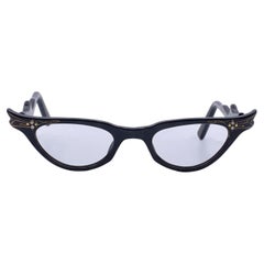 Vintage 1950s Black Cat-Eye Eyeglasses 44-22 Crystals Frame