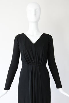 Vintage 1950's Black Ceil Chapman Robe plissée Jersey de soie Cocktail UK 8 US 4