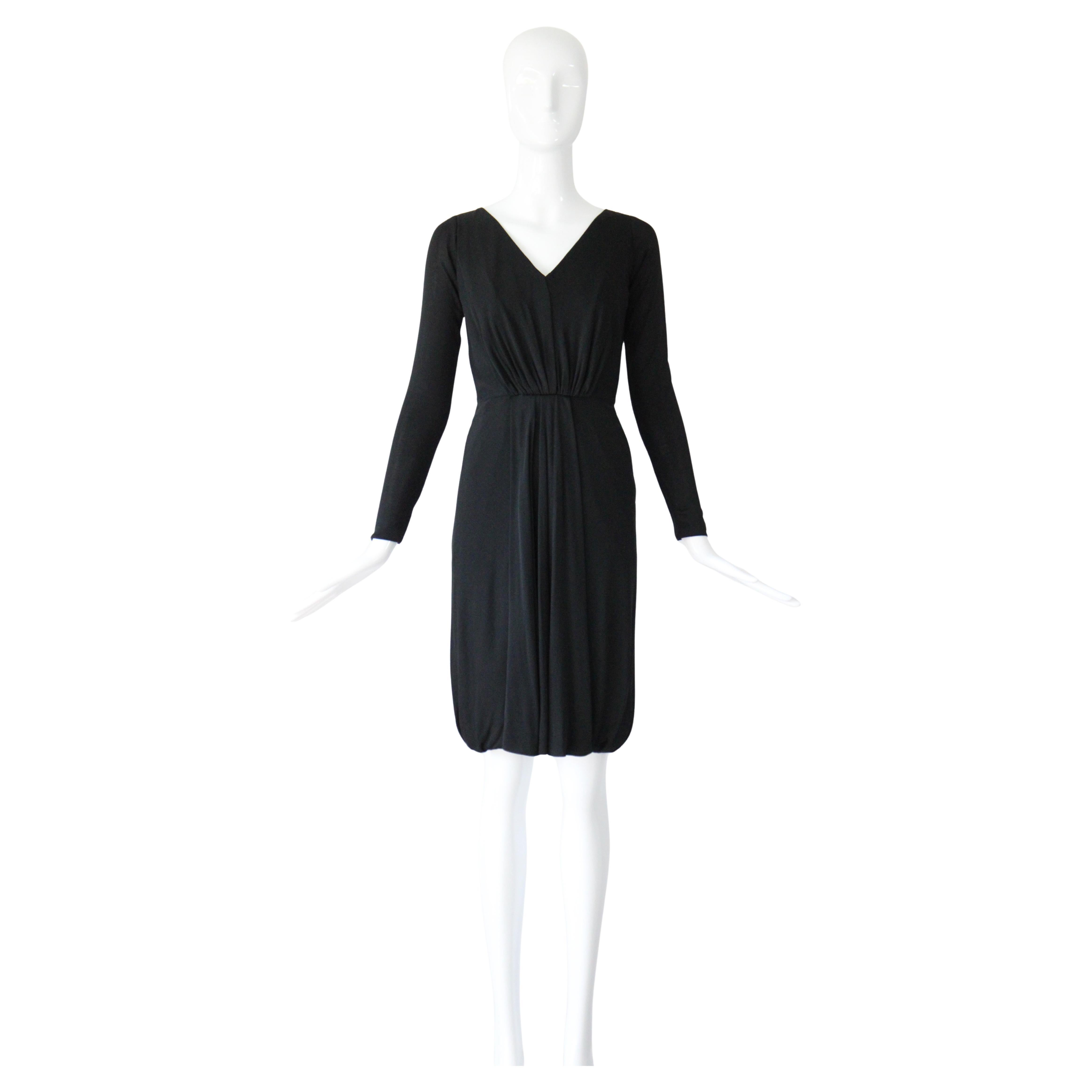 Vintage 1950
s Black Ceil Chapman Robe plissée Jersey de soie Cocktail UK 8 US 4 en vente
