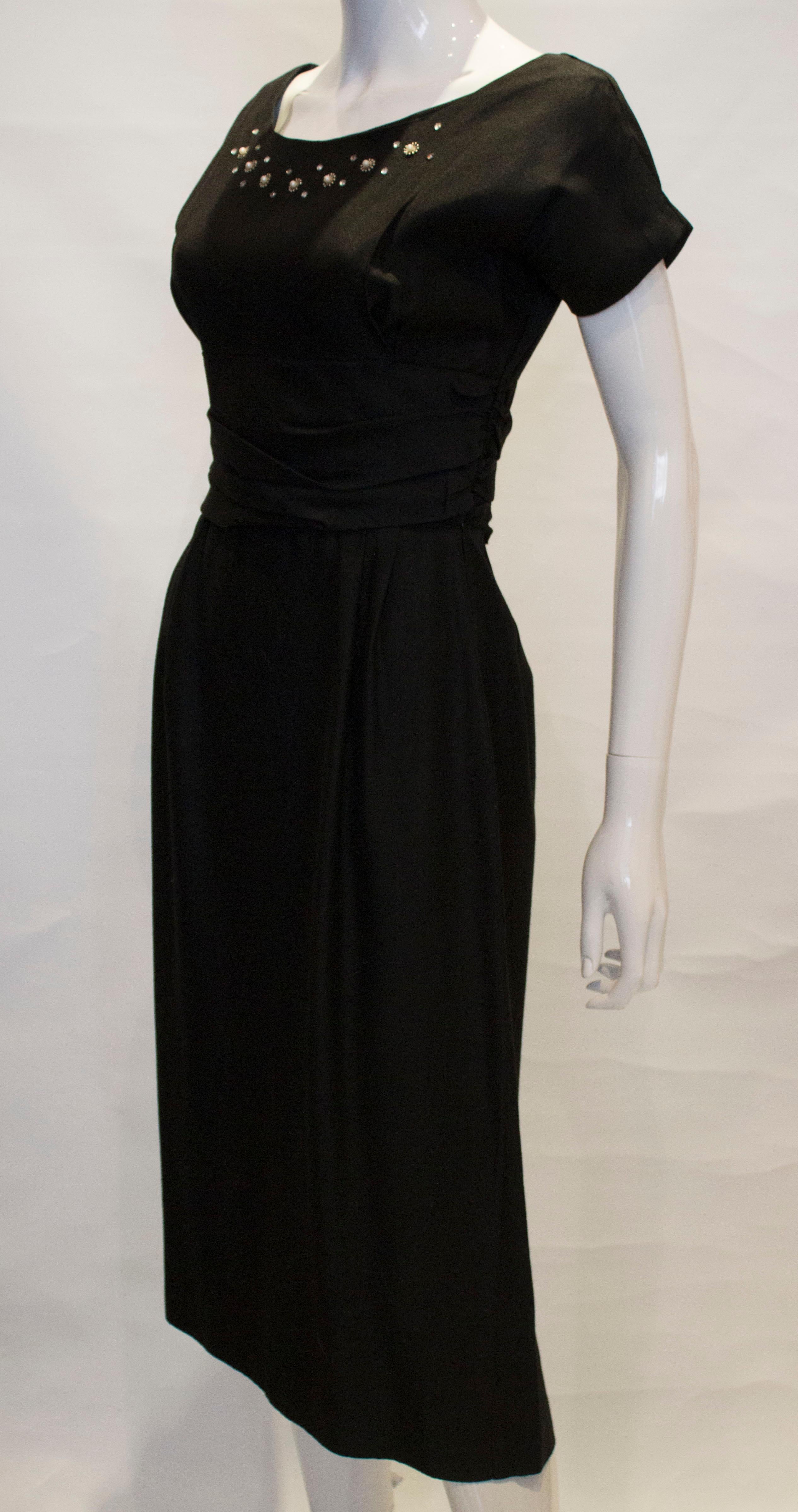 Women's Vintage 1950s Black Cocktail Dress For Sale