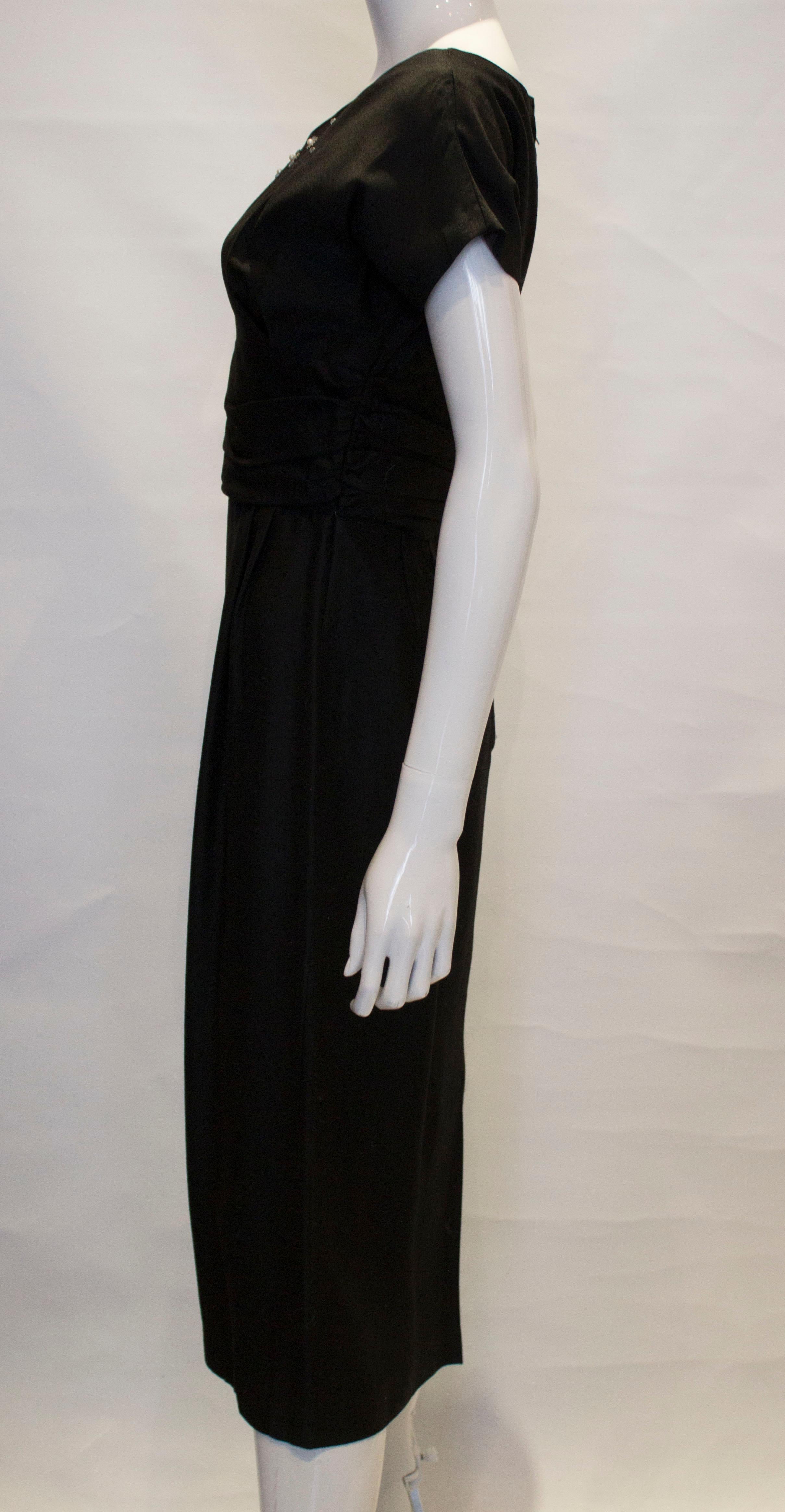 Vintage 1950s Black Cocktail Dress For Sale 2