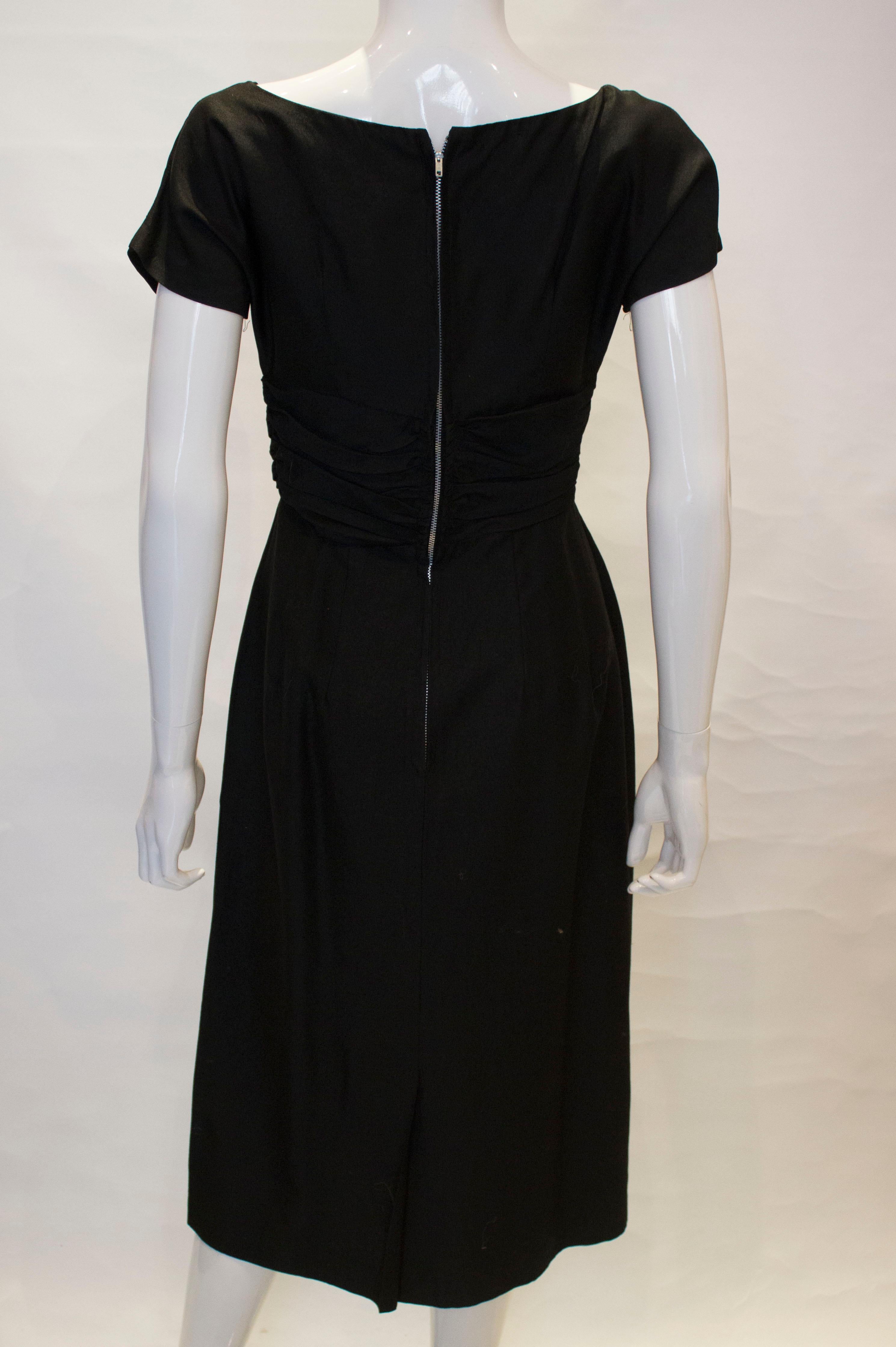Vintage 1950s Black Cocktail Dress For Sale 4