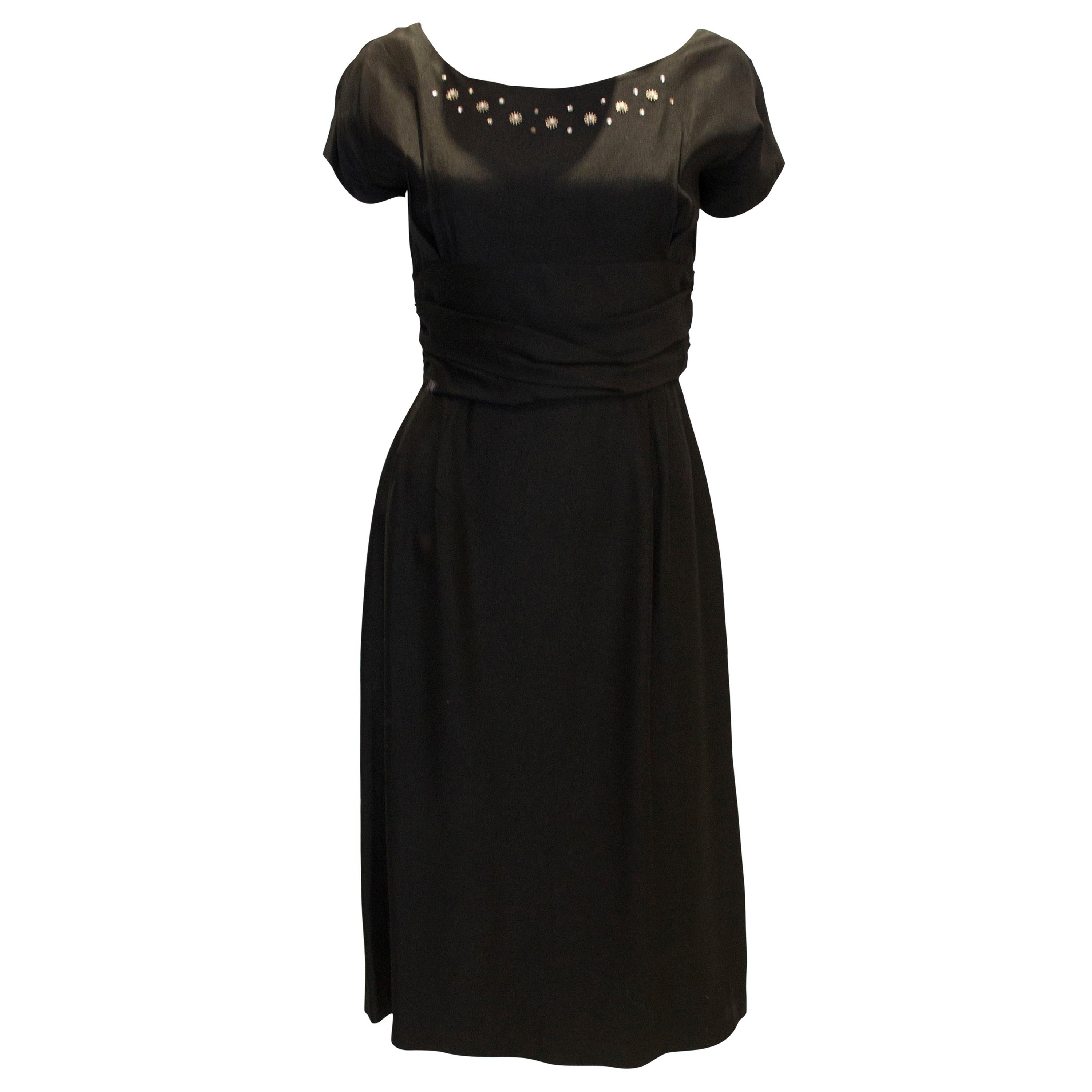 Vintage 1950s Black Cocktail Dress For Sale