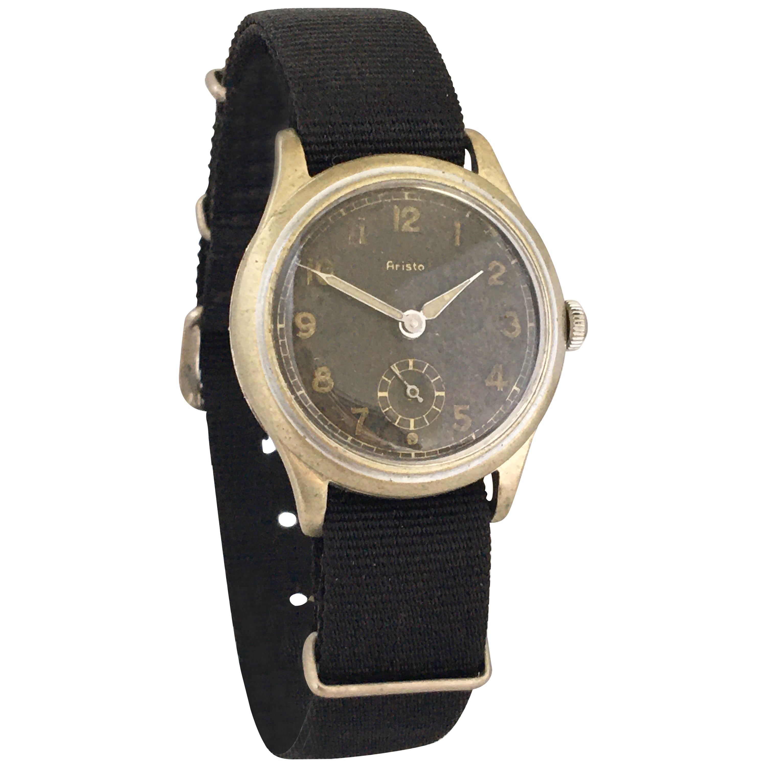 Vintage 1950s Black Dial Watch For Sale