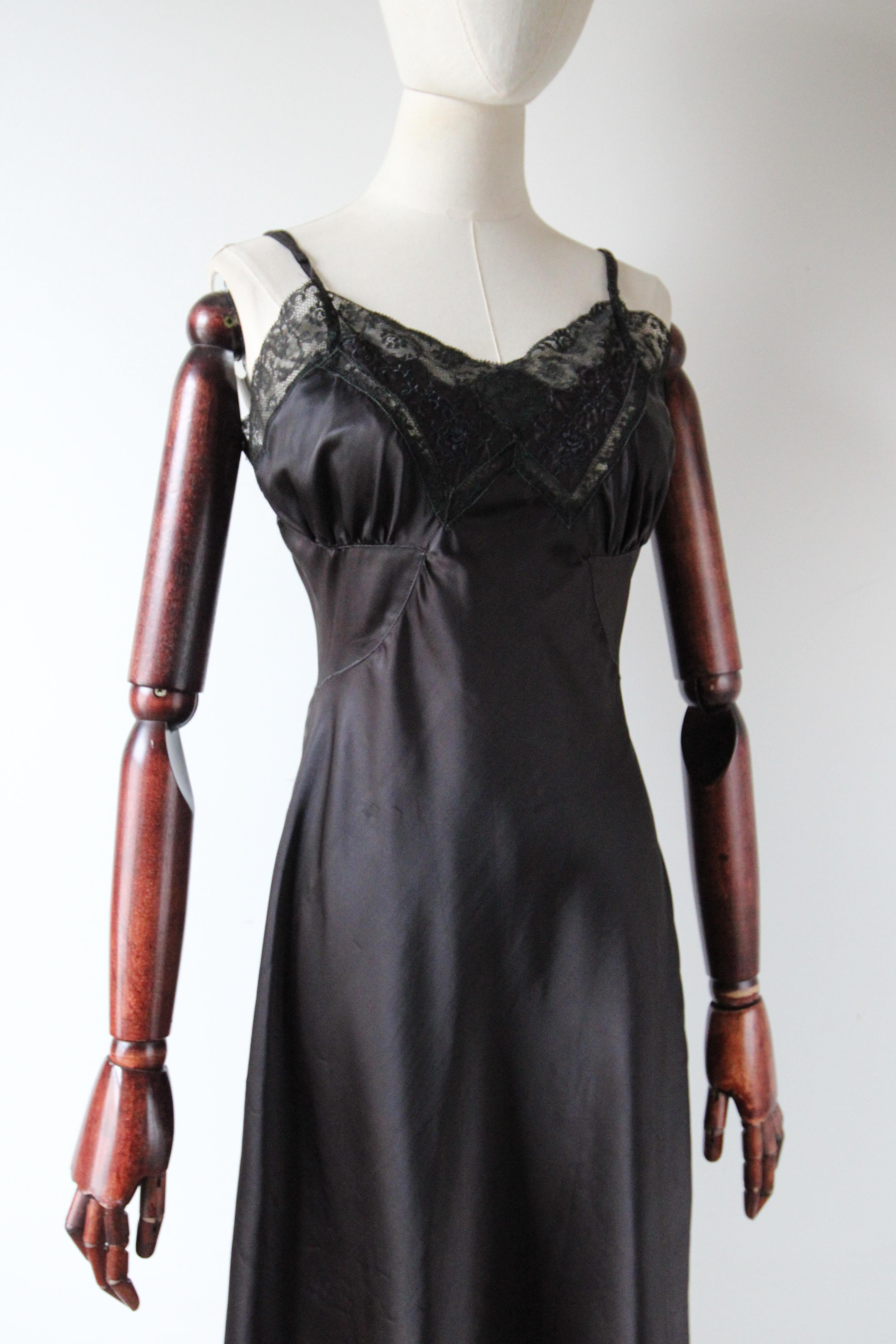 Women's Vintage 1950's black nylon satin dress slip 1950's lace satin slip UK 10-12 US 6 For Sale