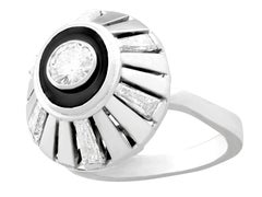 1950s Black Onyx and 1.68 Carat Diamond White Gold Cocktail Ring