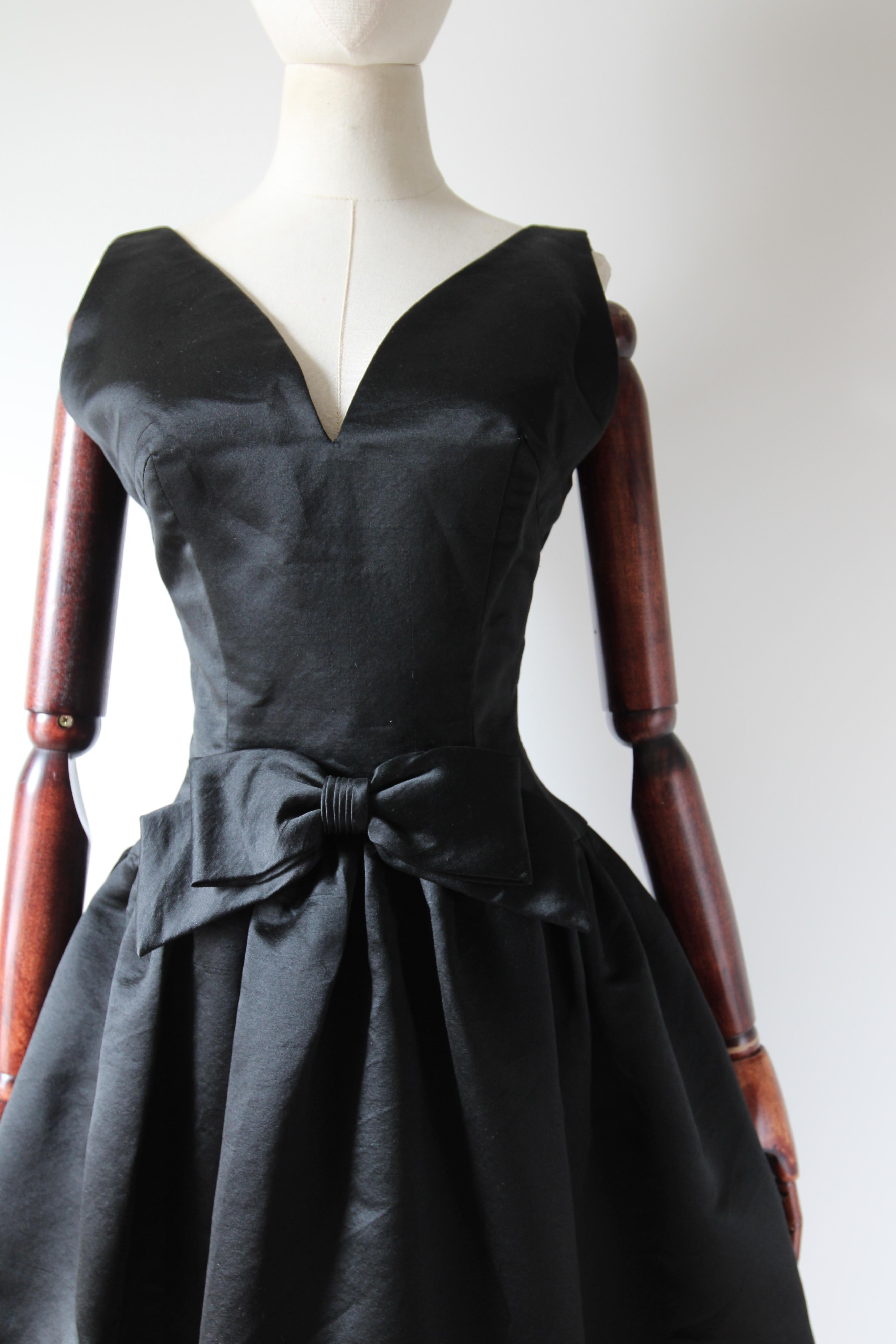 Women's or Men's Vintage 1950's Black Satin Couture Dress 1950's Bow Dress UK 8 US 4