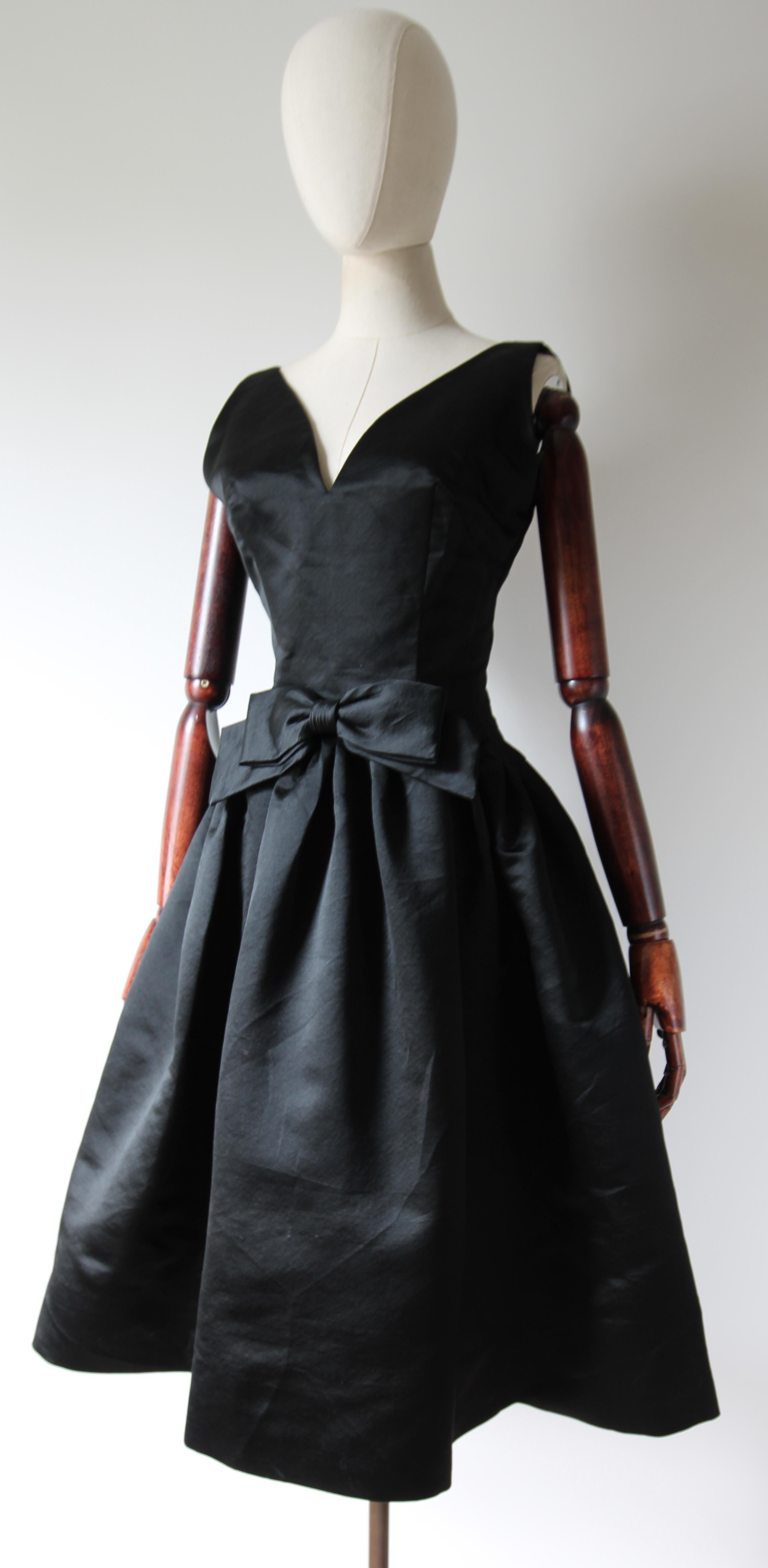 Vintage 1950's Black Satin Couture Dress 1950's Bow Dress UK 8 US 4 2