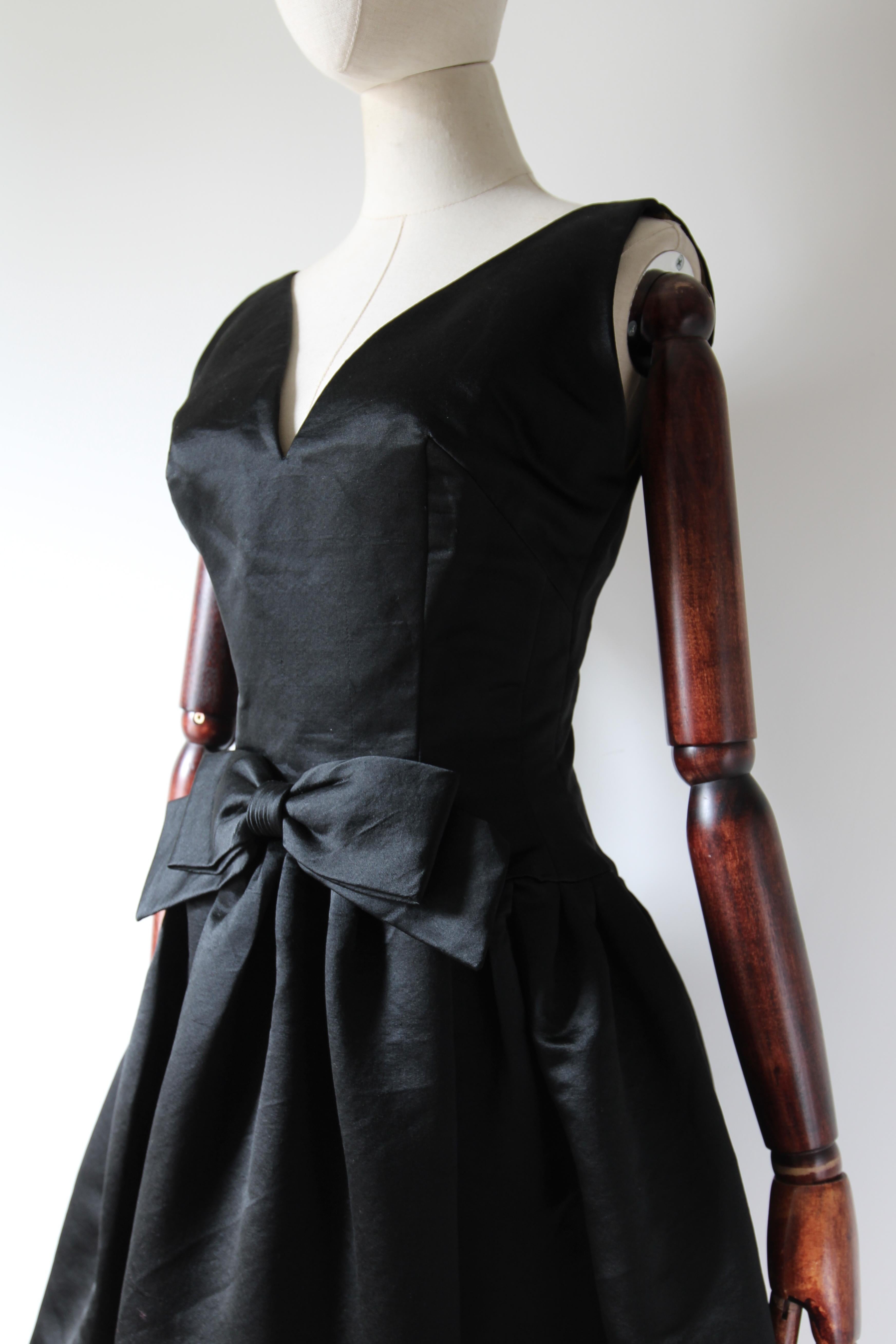 Vintage 1950's Black Satin Couture Dress 1950's Bow Dress UK 8 US 4 3