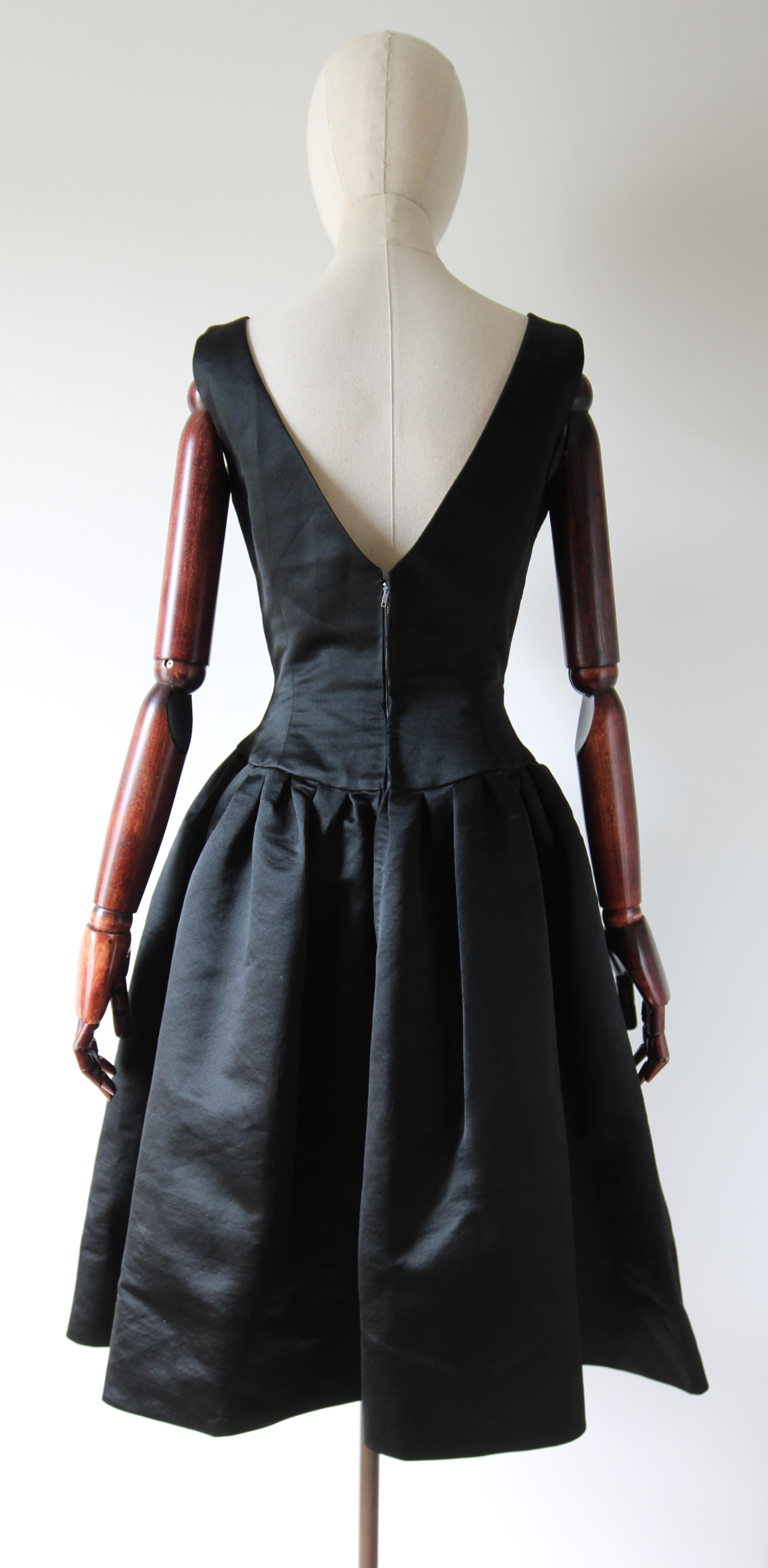 Vintage 1950's Black Satin Couture Dress 1950's Bow Dress UK 8 US 4 4