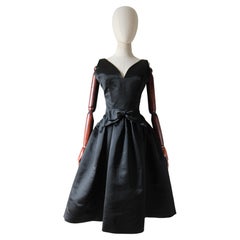 Vintage 1950's Black Satin Couture Dress 1950's Bow Dress UK 8 US 4