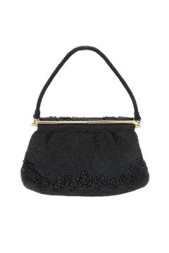 Vintage 1950s Black Seed Bead Evening Bag, Mother-of-Pearl Frame