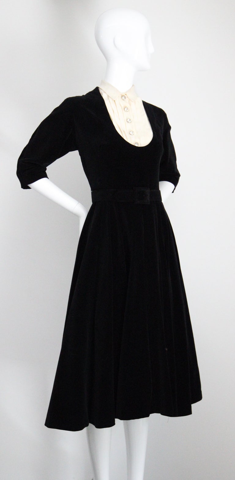Vintage 1950's Black Velvet Fit and Flare Dress Full Circle Dress UK 8 US 4  For Sale at 1stDibs