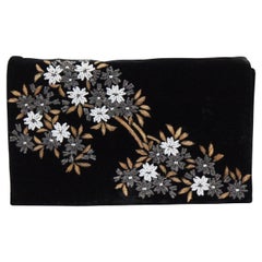 Vintage 1950's Black Velvet Floral Clutch Bag Vintage 1950's Floral Beaded Bag