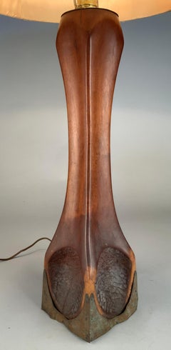 Vintage 1950's Black Walnut & Copper Studio Table Lamp