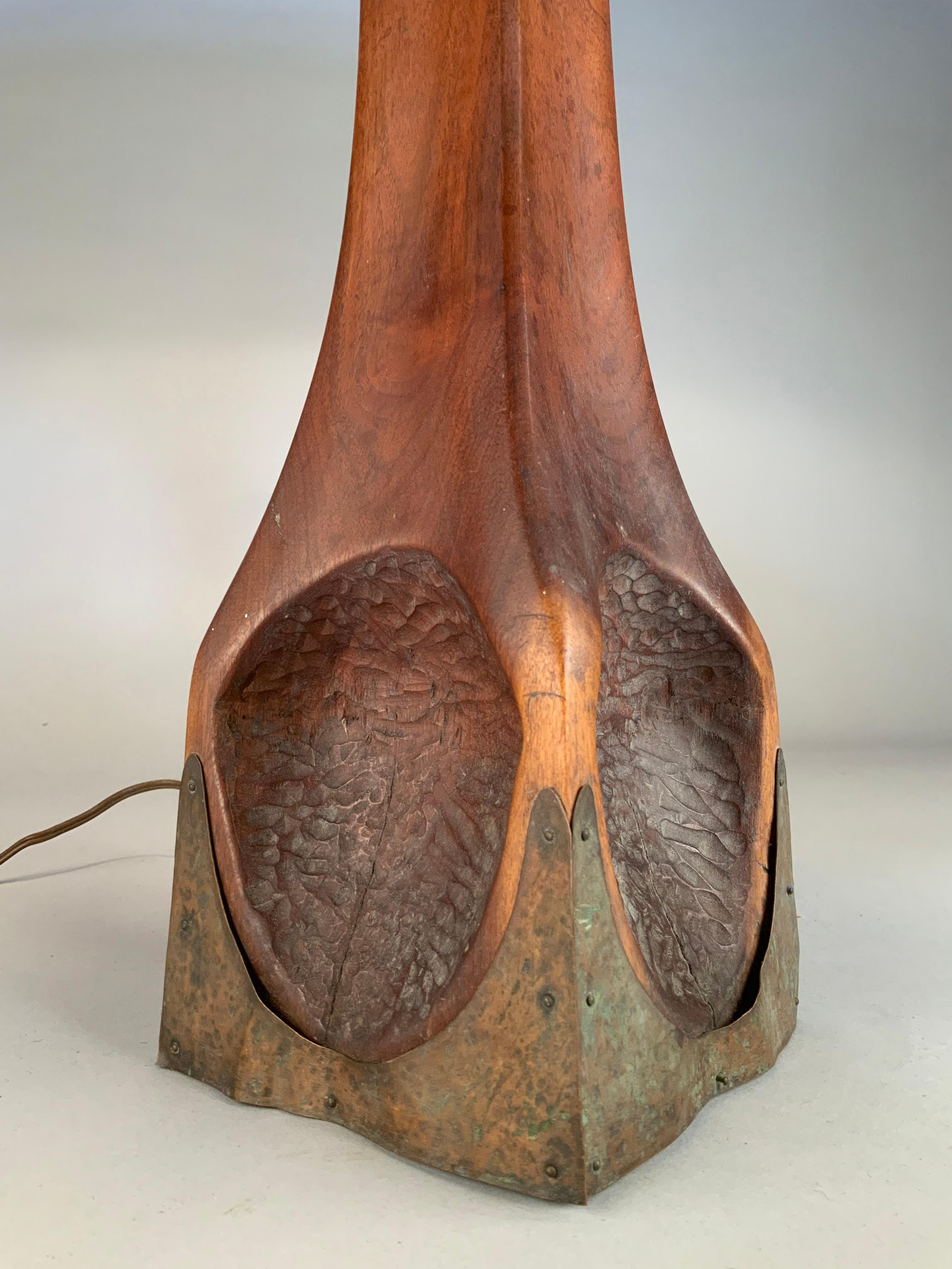 American Vintage 1950's Black Walnut & Copper Studio Table Lamp For Sale