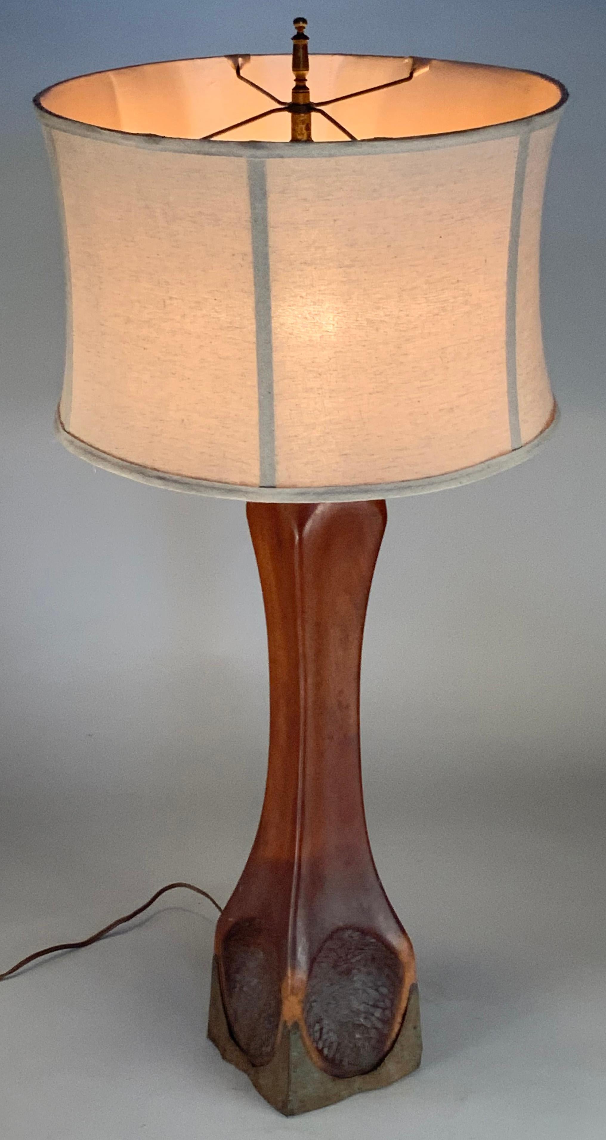 Vintage 1950's Black Walnut & Copper Studio Table Lamp For Sale 3