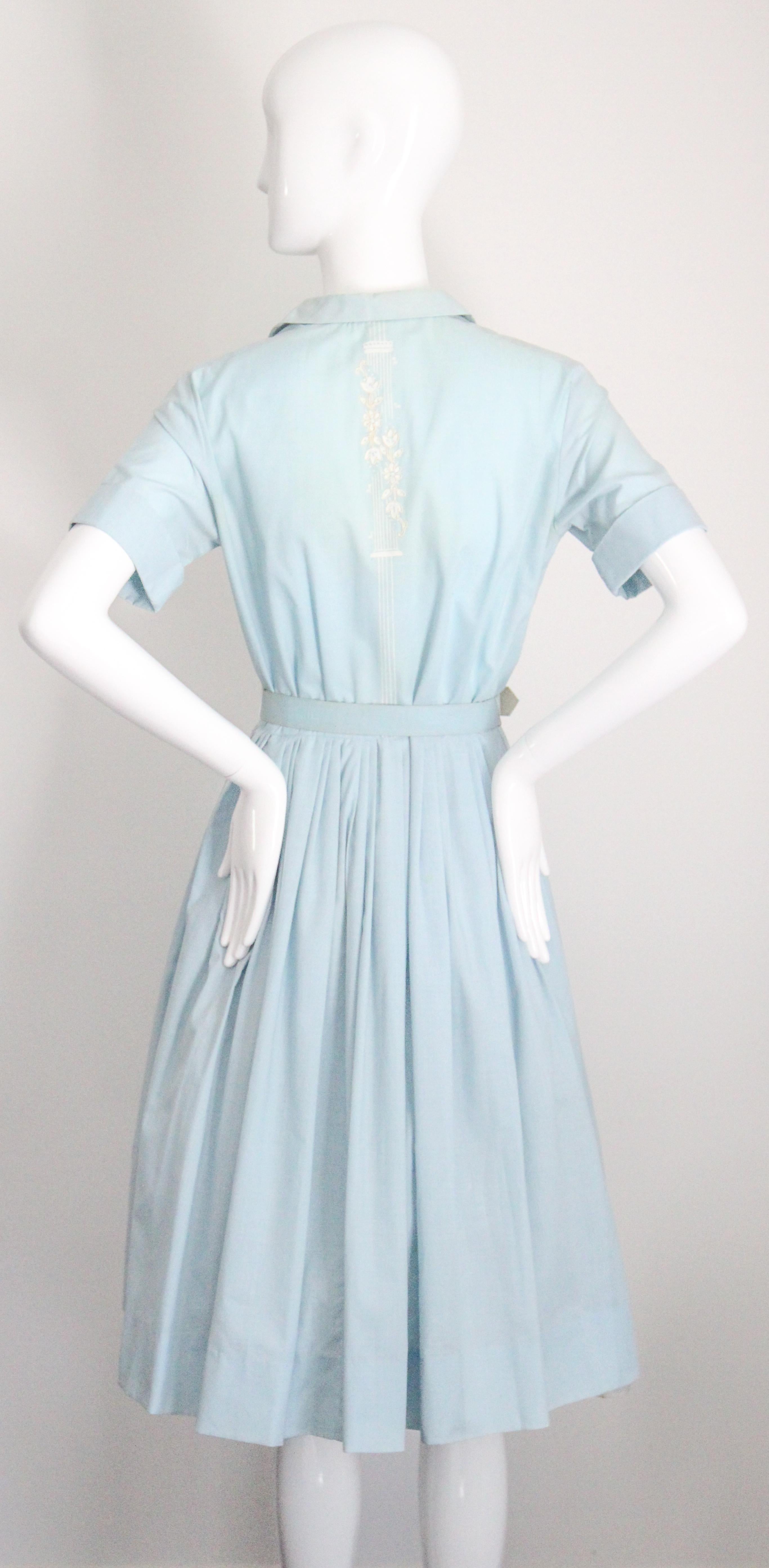 Vintage By 1950 Blue Cotton Shirt-waister Dress 1950's cotton day dress UK 8 US 4 in vendita 7