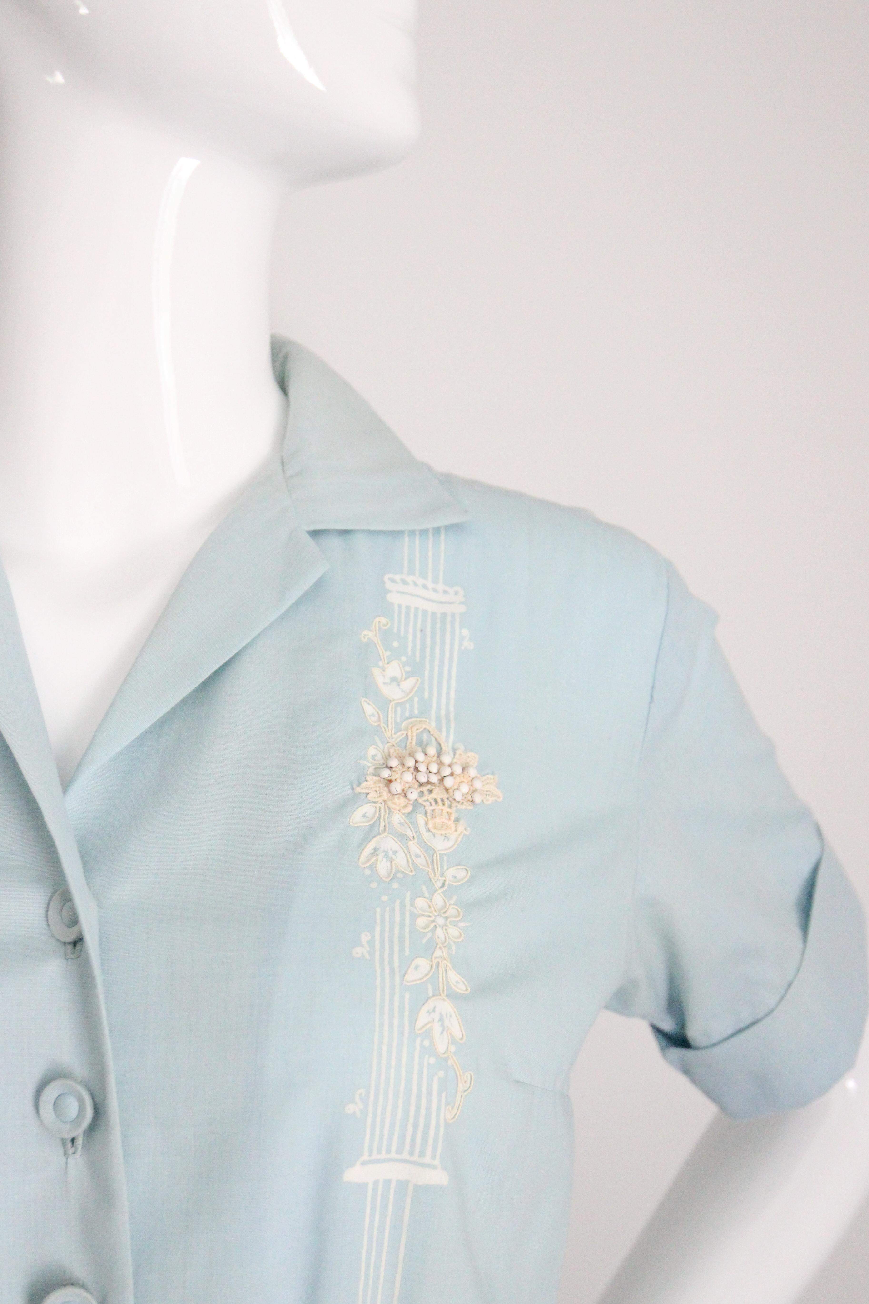 Donna Vintage By 1950 Blue Cotton Shirt-waister Dress 1950's cotton day dress UK 8 US 4 in vendita