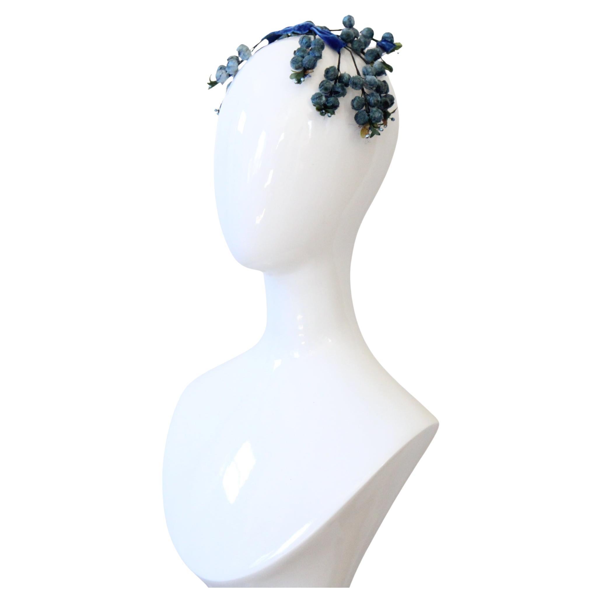 Vintage 1950's Blue Floral Fascinator Millinery Blumen Hut